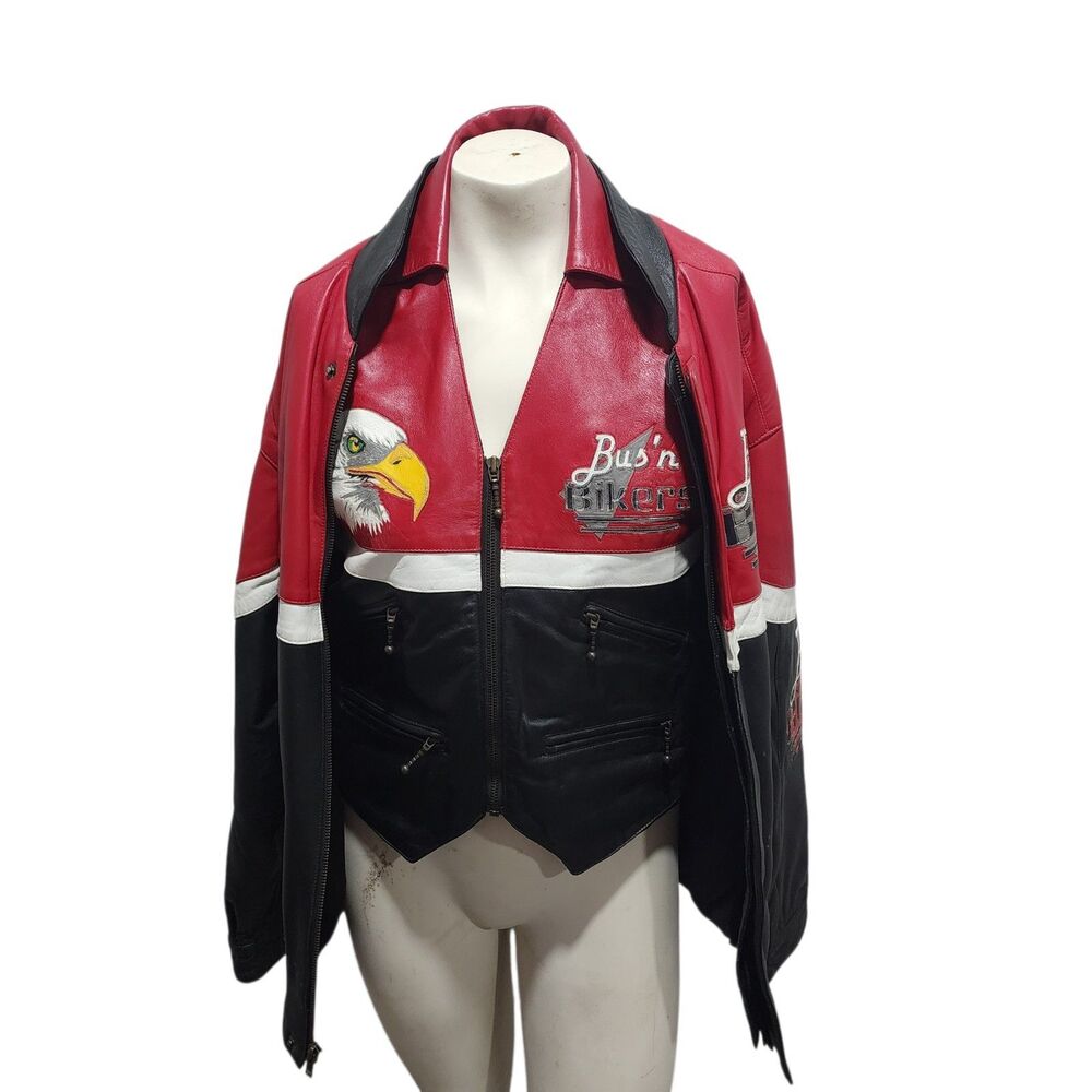 Viking Worldwide Bus ’N’ Bikers Leather Jacket Vest Set Eagle Embroidered S